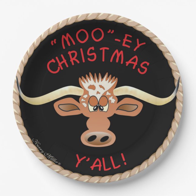 Comical Longhorn Steer Paper Plate (Front)
