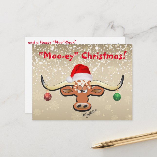 Comical Longhorn Steer Postcard (Front/Back In Situ)