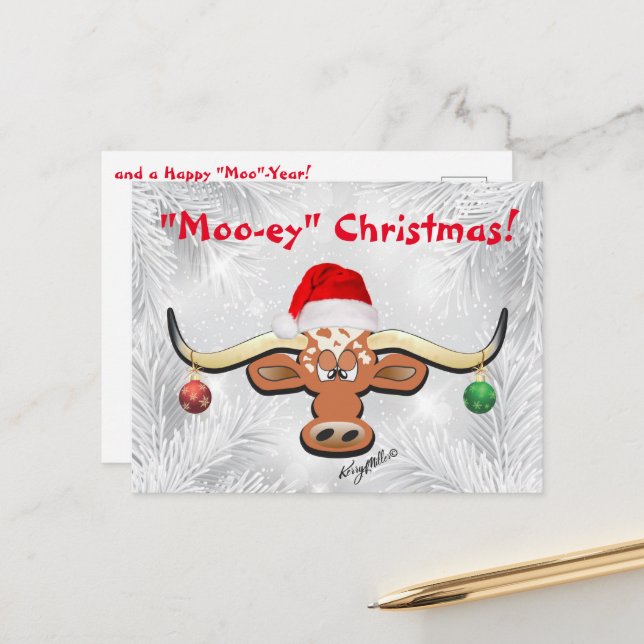 Comical Longhorn Steer Postcard (Front/Back In Situ)