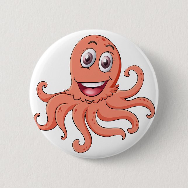 Comical octopus on white 2 inch round button (Front)