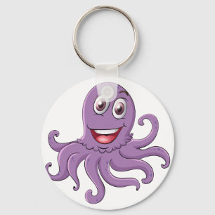 Comical octopus on white keychain