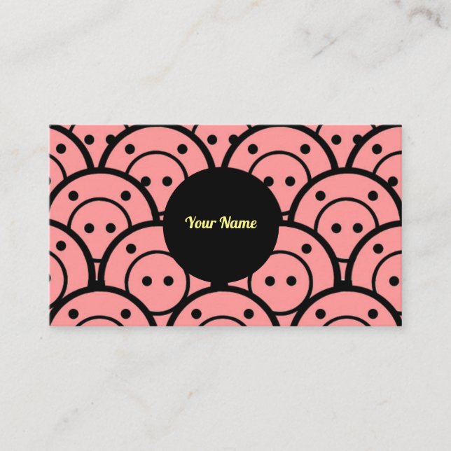 Comical Pigs Pink Abstract Pattern Business Card (Front)