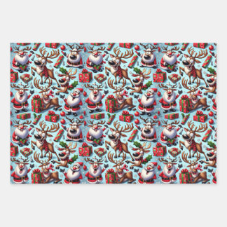 Comical Reindeer in Funny Poses Wrapping Paper Sheet