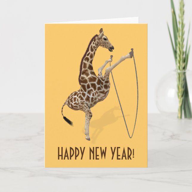 Comical Rope Jump Giraffe Holiday Card (Front)