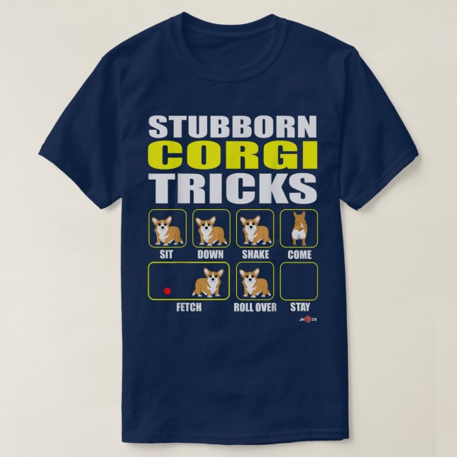 Comical Stubborn Corgi Tricks  T-Shirt (Design Front)