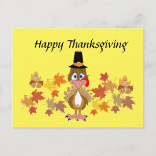 Comical Turkey And Friends Thanksgiving Postcard