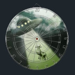 Comical UFO Cow Abduction Dartboard<br><div class="desc">A comical illustration of a cow being abducted by a UFO.</div>