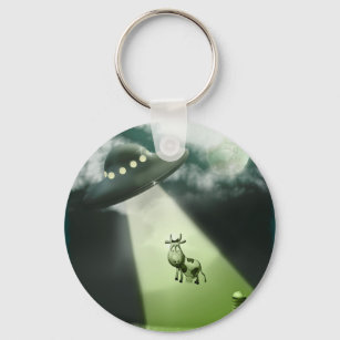 Comical UFO Cow Abduction Keychain