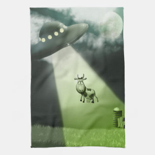 Comical UFO Cow Abduction Kitchen Towels
