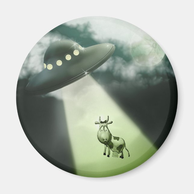 Comical UFO Cow Abduction Magnet (Front)