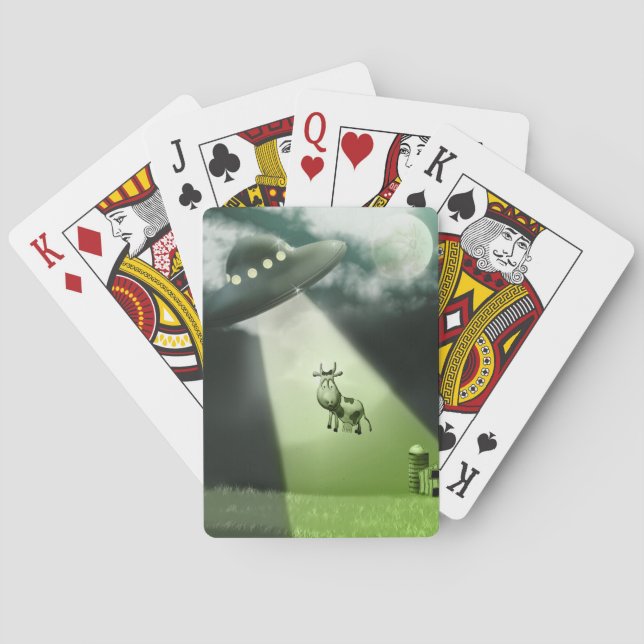 Comical UFO Cow Abduction  Playing Cards (Back)