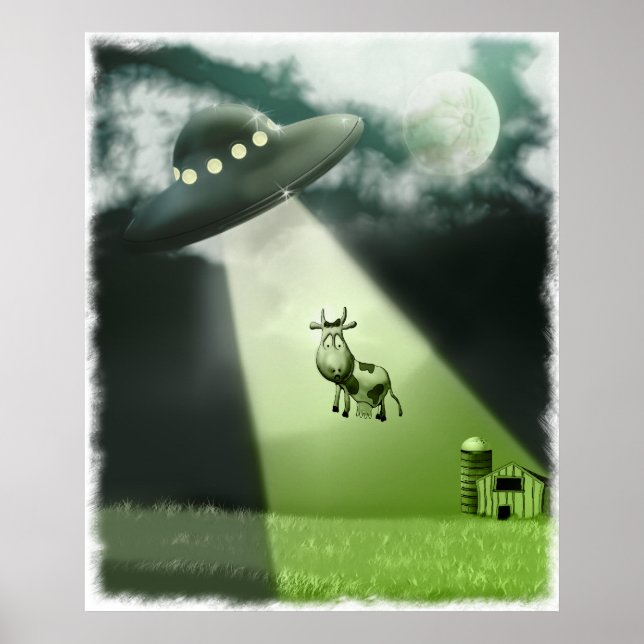 Comical UFO Cow Abduction Poster (Front)