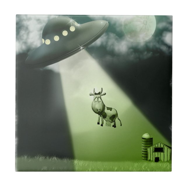 Comical UFO Cow Abduction tile (Front)