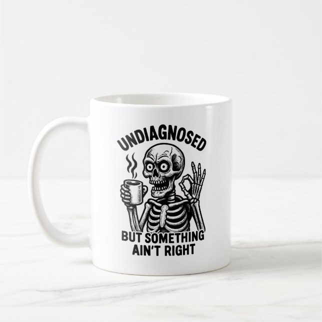 Comical Vintage Coffee Skeleton Mug (Left)