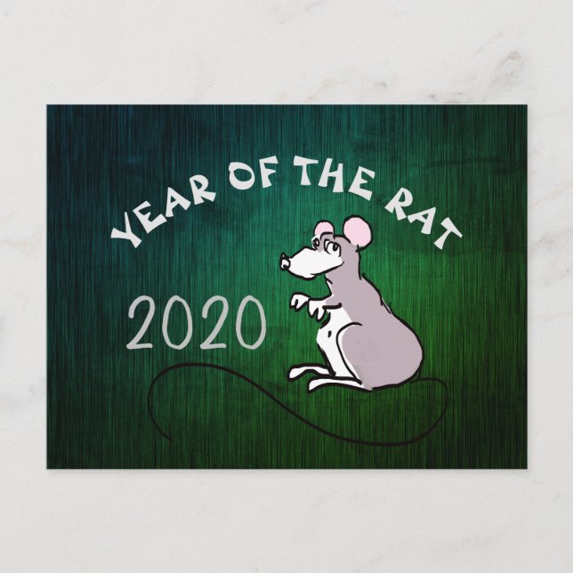 Comics Chinese Rat New Year 2020 Green Postcard (Front)