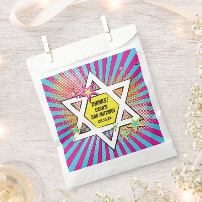 Comics Comic Book Bar Mitzvah Star of David Favour Bag (Clipped)