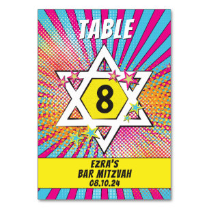 Comics Comic Book Bar Mitzvah Star of David Table Number