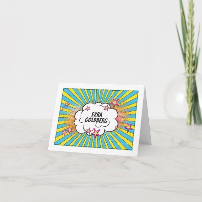 Comics Comic Book Bar or Bat Mitzvah Folded Thank You Card (Front)