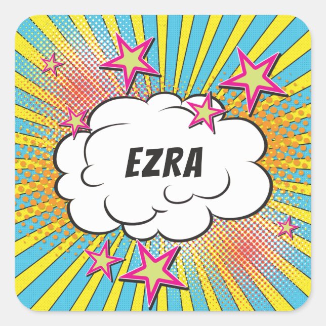 Comics Comic Book Bar or Bat Mitzvah Personalized Square Sticker (Front)