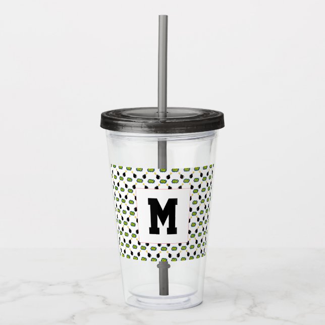 Comics Funny Superhero Boom Firecracker Initial Acrylic Tumbler (Front)