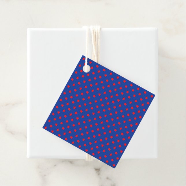 Comics Funny Superhero Stars Red Blue Gift Tag  (In Situ)