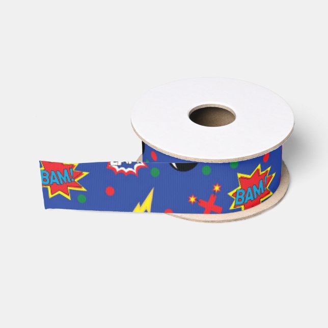 Comics Funny Superhero Zap Pow Bang Boom Fun Grosgrain Ribbon (Spool)