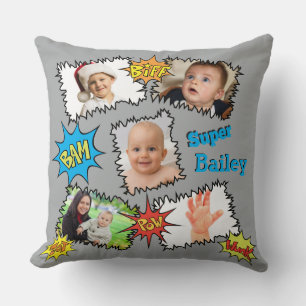Comics Photo Collage Speech Bubble Bam Wunk Zot Throw Pillow