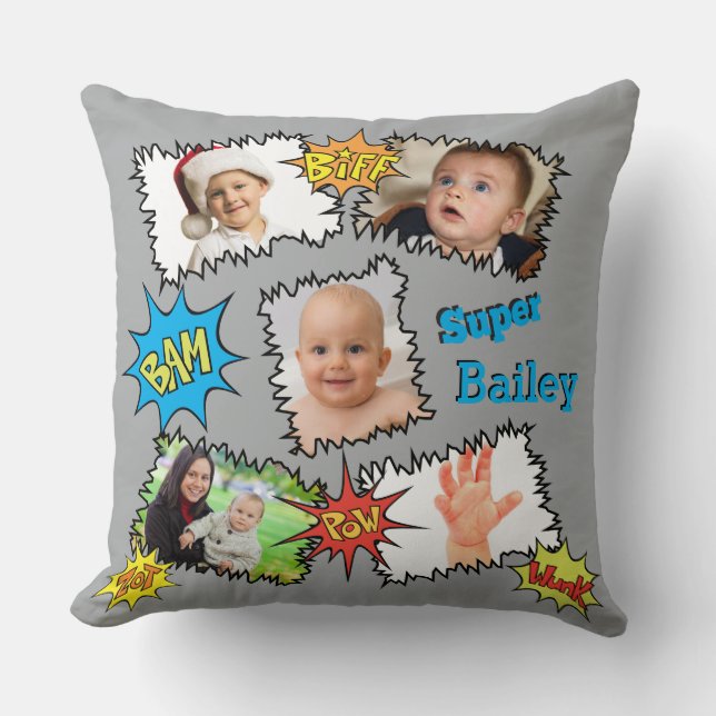 Comics Photo Collage Speech Bubble Bam Wunk Zot Throw Pillow (Front)