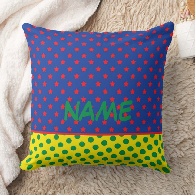 Comics Superhero NAME Stars Dots Colourful Kids Fu Throw Pillow (Blanket)