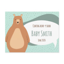 Coming Bear-y Soon Baby Announcement Postcard