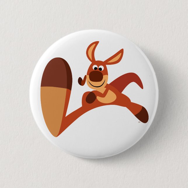 "Coming!!" Cute Cartoon Kangaroo Button Badge (Front)