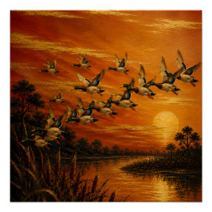 Coming Home at Sunset Oil Painting – Lacquer Style Poster