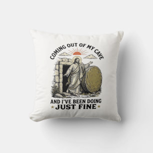 Coming Out of My Cave Christian Resurrection Shirt Throw Pillow
