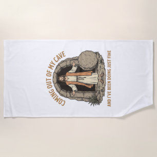 Coming Out of My Cave Funny Christian Vintage Shir Beach Towel