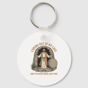 Coming Out of My Cave Funny Christian Vintage Shir Keychain