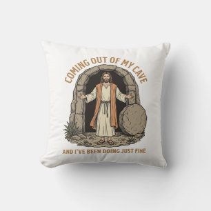 Coming Out of My Cave Funny Christian Vintage Shir Throw Pillow