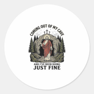 Coming Out of My Cave Vintage Religious Funny Shir Classic Round Sticker