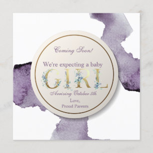 Coming Soon Baby Girl Floral Watercolor Invitation