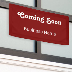 Coming Soon Business Name Deep Red Template Banner