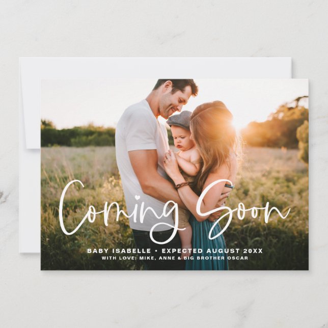 Coming Soon Modern Calligraphy Photo Pregnancy (Front)