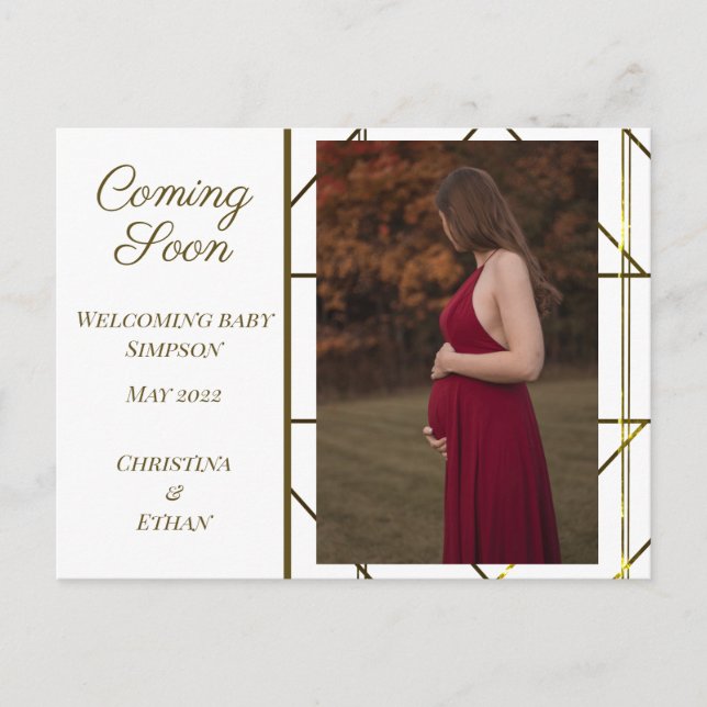 Coming Soon Modern Minimalist Pregnancy Announcement Postcard (Front)