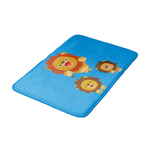 'Coming!!' Three Cute Cartoon Lions Bath Mat (Angled)