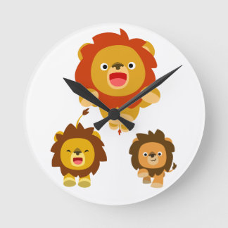 'Coming!!" Three Cute Cartoon Lions Wall Clock
