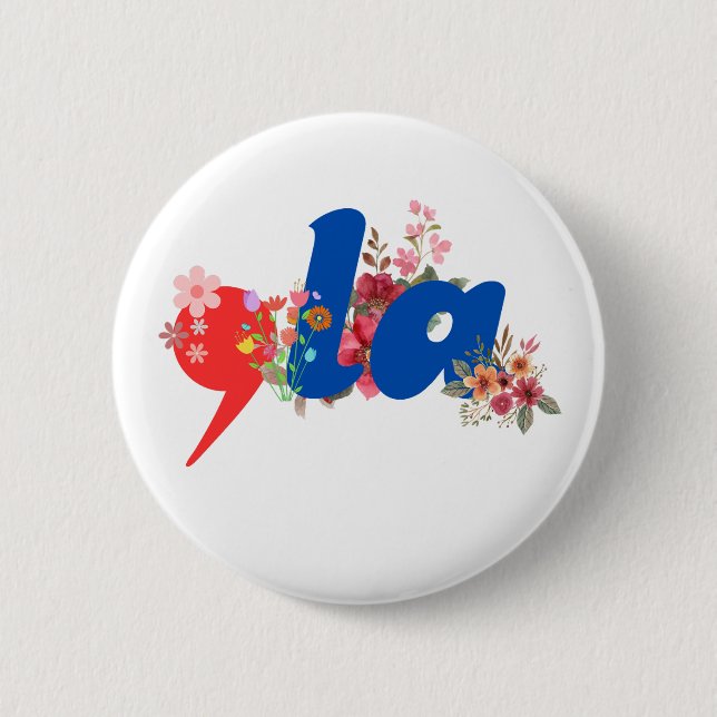 Comma la Flowers 2 Inch Round Button (Front)