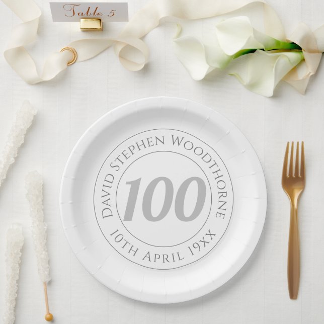 Commemorative 100th Birthday Celebration Paper Plate (Wedding)