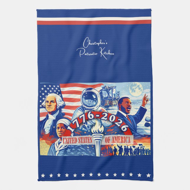 Commemorative 1776-2026 USA Personalized  Kitchen Towel (Vertical)