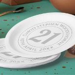 Commemorative 21st Birthday Celebration Paper Plate<br><div class="desc">Commemorative birthday celebration party plate with person's name,  and the date of their birthday. A paper plate for someone who is 21</div>