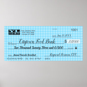 Commemorative 36x16 giant charity bonus faux check poster