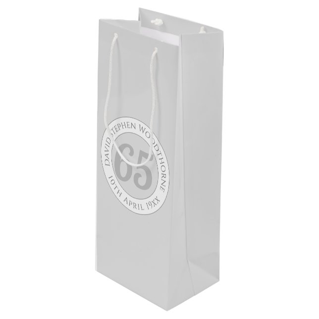 Commemorative 65th Birthday Celebration Wine Gift Bag (Front Angled)