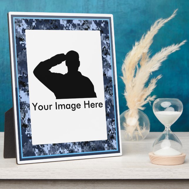 Commemorative Blue Camo Military Plaque (Side)